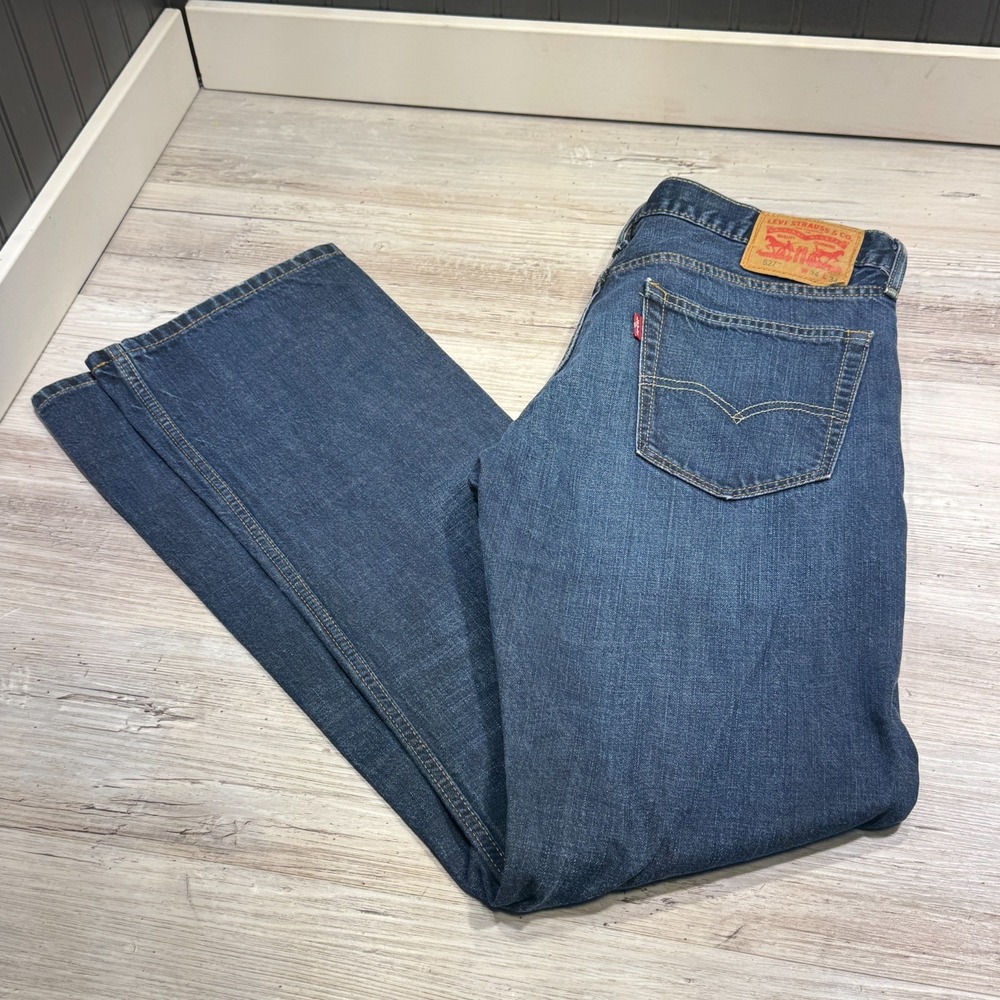 Levi's 527 Bootcut‎ Jeans Mens 34x34 Dark Wash Denim Western Faded Whiskers